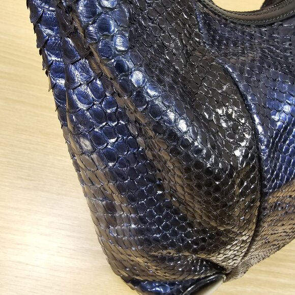 GUCCI Authentic Rare Exotic Python Leather Tote Hobo Large Metallic Blue Handbag - Picture 13 of 16